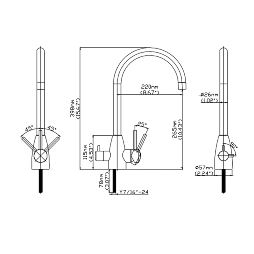 Brushed Stainless Steel 3 Way Sink Mixer - K-5A