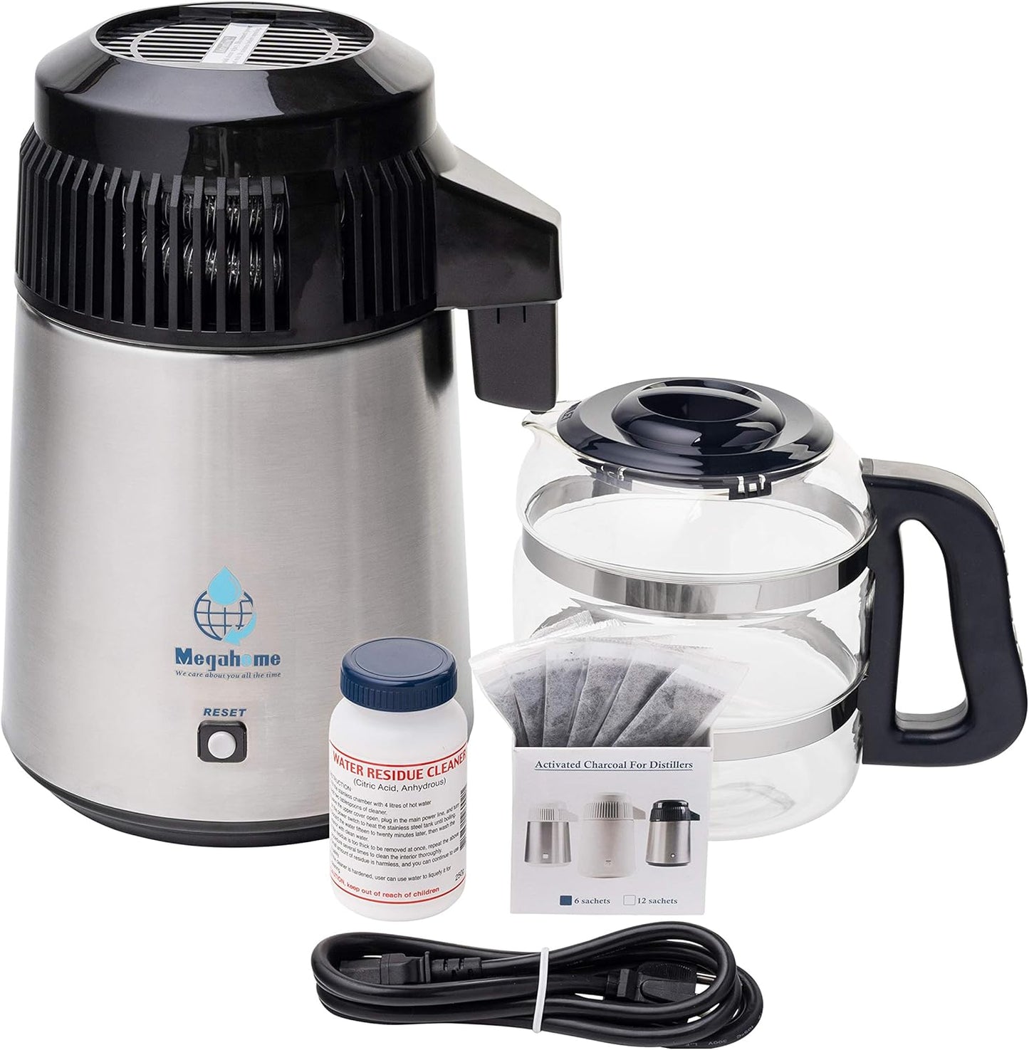 Megahome Water Distiller Stainless Steel with Glass Jug